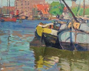 Boats In An Amsterdam Canal by Hendrik Jan Wolter