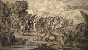 Theseus and the Amazons en grisaille