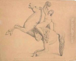 A nude astride a rearing horse, after a sculptural frieze by Bertel Thorvaldsen