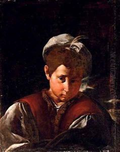 Portrait of a boy with a plumed hat by Flaminio Torri