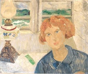 Girl And Lamp In A Cornish Window by Christopher Wood