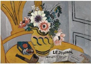 Flowers On A Chair With Pipe And Paper