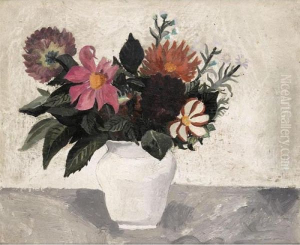 Dahlias In A White Pot - view 1