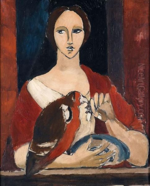 Girl With A Parrot - view 1