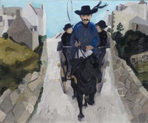 Breton Peasant Family In A Pony Trap by Christopher Wood