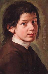 Portrait of a boy, bust-length, in a brown jacket