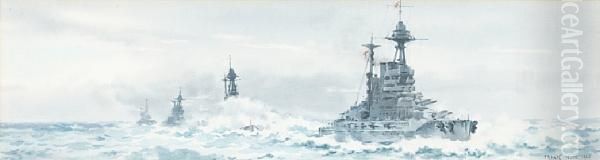 A Line Of Naval Battleships - view 1