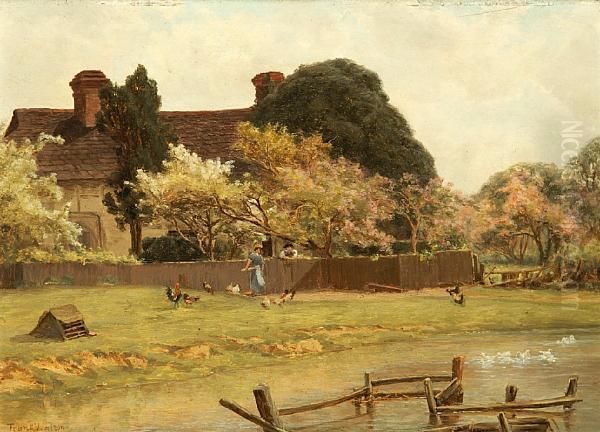Feeding Chickens By The Pond - view 1