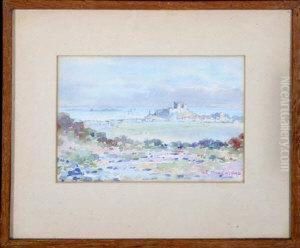 A View Of Bamburgh Village And Castle From Outlying Fields A View Of Bamburgh Village And Castle From Outlying Fields