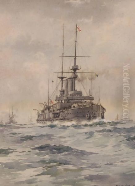 British Battleship Convoy At Sea - view 1