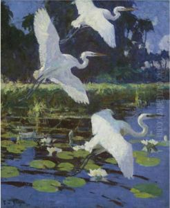 Herons And Lilies by Frank Watson Wood