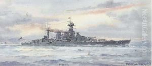 H.m.s. Hood In Coastal Waters by Frank Watson Wood