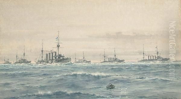 A Cruiser Squadron At Sea - view 1
