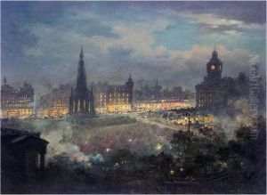 Edinburgh At Night With Princes Street In The Distance