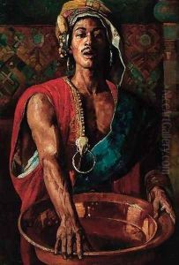An oriental man with a copper bowl