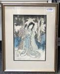 Framed And Glazed; Depicting A Kabuki Actor