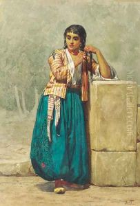 A North African beauty brading her hair by Willem De Famars Testas