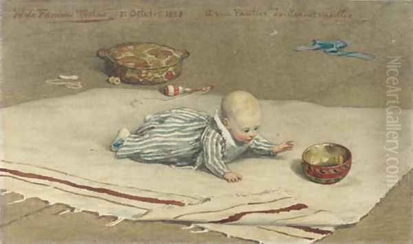 The artist's son, Henri Baudouin, playing on a rug - view 1