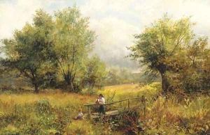 Children on a bridge, near Barrow on Trent by William Lakin Turner