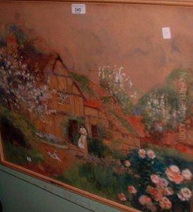 Acottage Garden With A Young Woman Reading A Letter