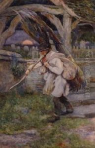 L.a.a. The Old Lych-gate At
Welford-on-avon, Warwickshire Signed, Inscribed On Label On Reverse,
Watercolour by David Woodlock
