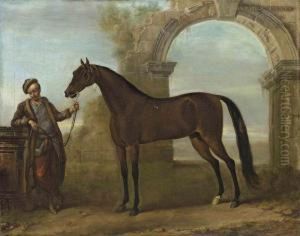 The Godolphin Arabian, Held By A Groom, In A Landscape With Aruined Arch by John Wootton