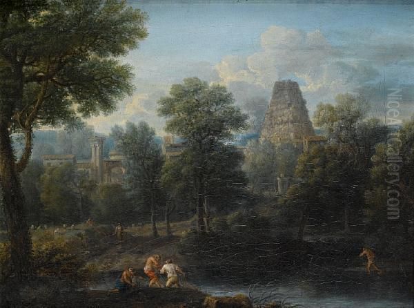 An Italianate River Landscape With Fishermenhauling In Their Nets - view 1