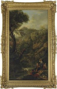 A Classical Landscape With Shepherds And Washerwomen By Astream by John Wootton