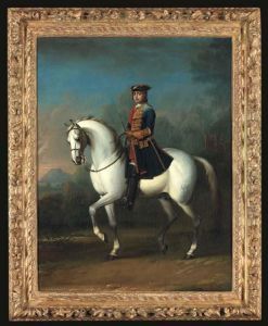 Equestrian Portrait 
Traditionally Identified As Ferdinand Albrecht,later Duke Of Brunswick, 
Full-length, In A Blue Coat, In Alandscape With A Castle Beyond by John Wootton