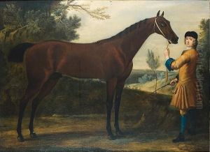 The 3rd Duke Of Devonshire's 
Racehorse, Scamp With A Jockey In Yellow And Blue Livery In A Wooded 
Landscape
