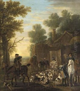 A Hunting Scene Showing The Release Of The Hounds, In A Woodedlandscape by John Wootton
