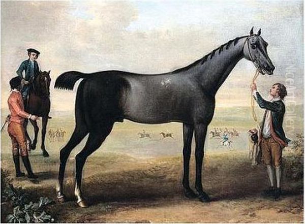Childers, A Grey Racehorse Held
By A Groom On Newmarket Heath, Another Racehorse To The Left And A Race
In Progress Beyond - view 1