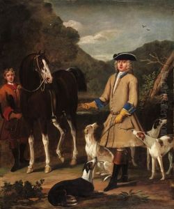 Edward, Lord Seymour, With His Horse, Groom And Dogs, In Alandscape