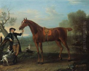Squirrel, A Thoroughbred 
Chestnut Hunter Held By A Groom, In Anextensive Wooded Landscape