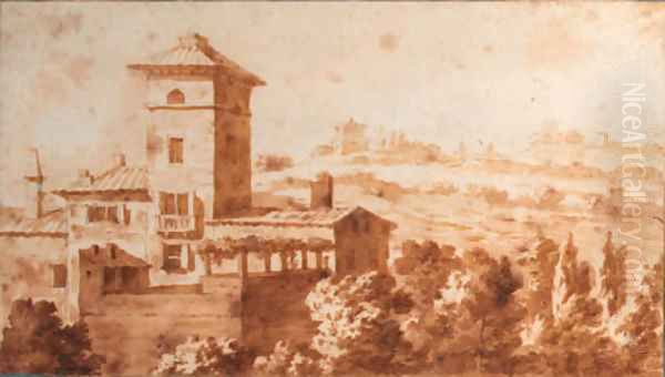 An Italian villa with a terrace in a hilly landscape - view 1