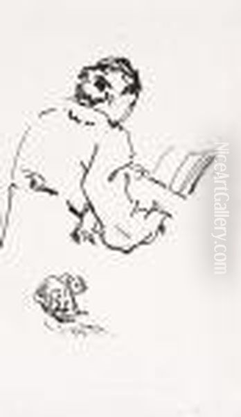 Femme Lisant Et Chat - view 1