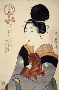 A woman holding a dog in her arms, from Five physiognomies of Beauty, c.1804 by Kitagawa Utamaro