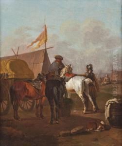 Soldaten Im Feldlager Im Gesprach by Pieter Wouwermans or Wouwerman