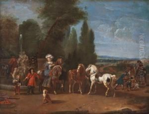Elegante Rastende Jagdgesellschaft Zu Pferde by Pieter Wouwermans or Wouwerman