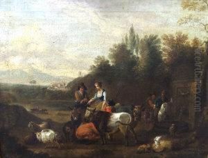 Shepherdess And Cow Herders by Pieter Wouwermans or Wouwerman