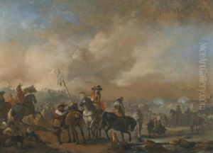Cavalry On The Move, A Fortification Under Siege Beyond by Pieter Wouwermans or Wouwerman