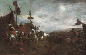 Soldiers At Rest In A Military Encampment