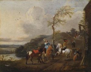 A Landscape With Elegant Horsemen