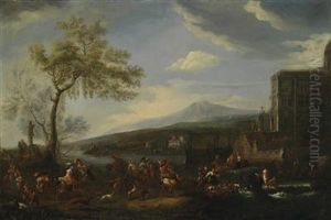 A Southern Landscape With Horsemen Andshepherds