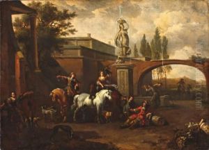 Elegant Gezelschap Bij Een Fontein by Pieter Wouwermans or Wouwerman