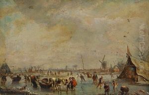 Figures Skating On A Frozen River by Pieter Wouwermans or Wouwerman