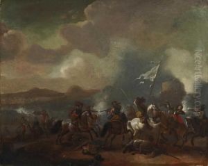 Reitergefecht. by Pieter Wouwermans or Wouwerman