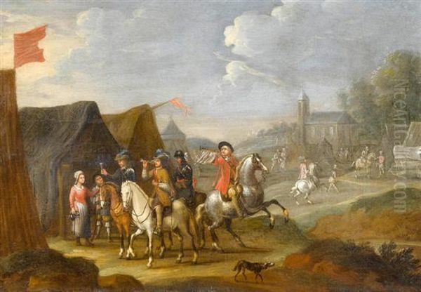 Riders Before A Market Tent - view 1
