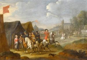 Riders Before A Market Tent by Pieter Wouwermans or Wouwerman