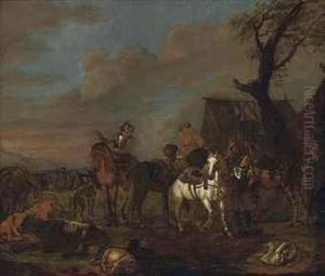 Cavalrymen At Rest by Pieter Wouwermans or Wouwerman